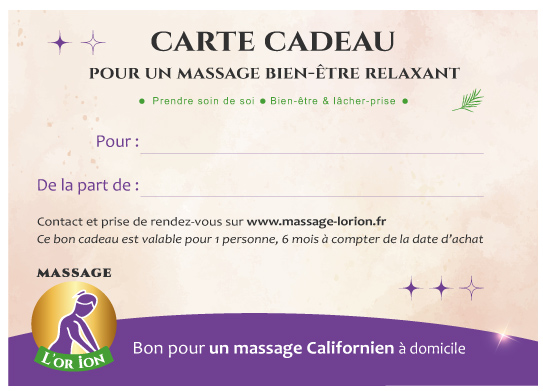 Carte cadeau - Massage relaxant à domicile